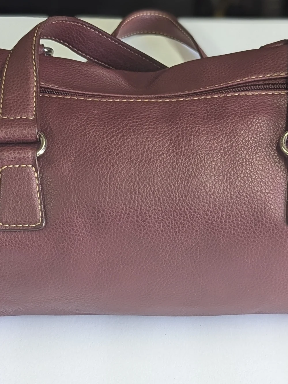 Nine West Burgundy Faux Leather Satchel Shoulder Bag Top Zip Medium Handbag 15x5